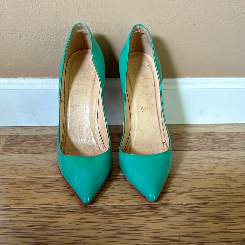 Christian Louboutin teal pigalle pumps 7.5